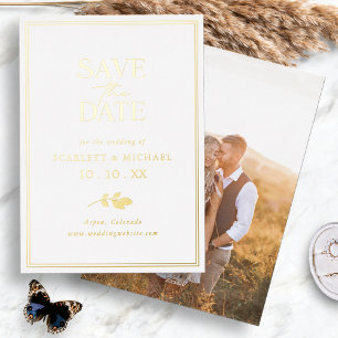 Gold Foil Photo Enregistrer La Date Invitations