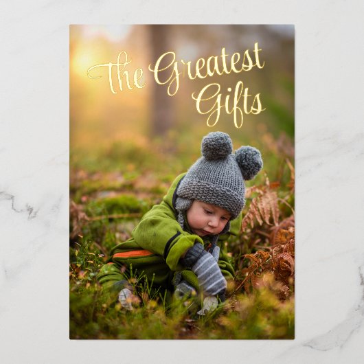 Gold Foil Photo Noël Vacances Plus grands cadeaux (Recto)