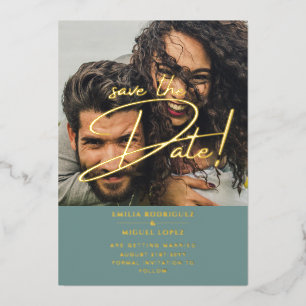 GOLD Foil Photo Overlay Sage Save Date Weddenschap Folie Uitnodiging
