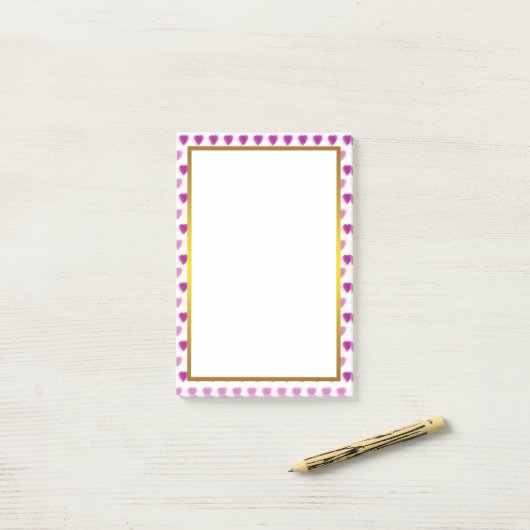 Gold Foil Pink Love Heart Pattern Valentijn Post-it® Notes (Op bureau)