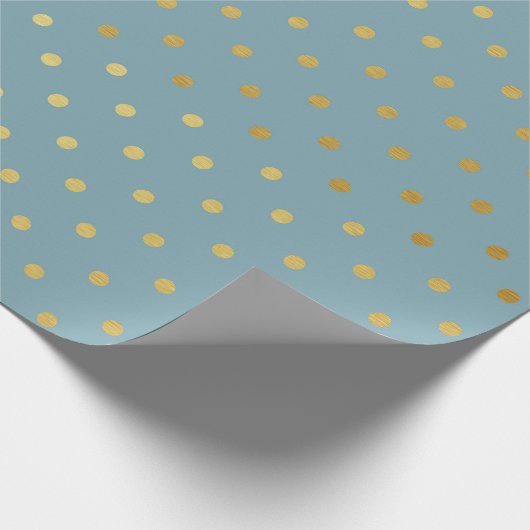 Gold Foil Polka Dots Modern Slate Blue Metallic Cadeaupapier (Hoek)