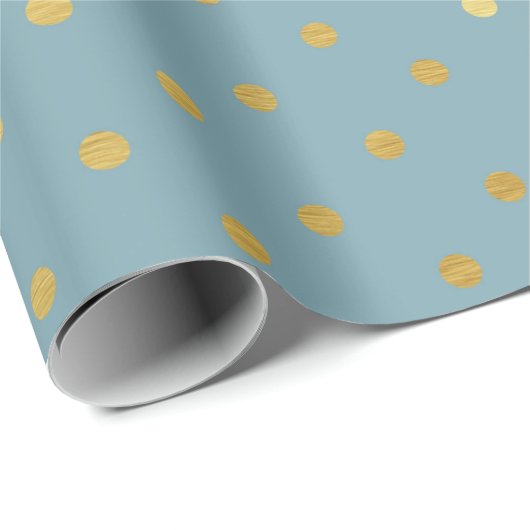 Gold Foil Polka Dots Modern Slate Blue Metallic Cadeaupapier (Rol Hoek)