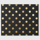 Gold Foil Polka Dots Pattern Wrapping Paper Black Cadeaupapier (Vlak)