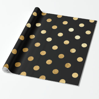 Gold Foil Polka Dots Pattern Wrapping Paper Black Cadeaupapier