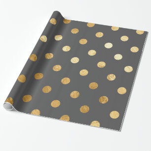 Gold Foil Polka Dots Pattern Wrapping Paper Grey Cadeaupapier