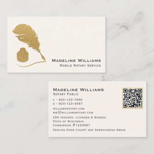 Gold Foil Quill QR-code mobiel Visitekaartje (Voorkant / Achterkant)