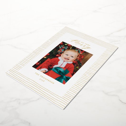 Gold Foil rayé si joli photo carte de vacances (Rotation)