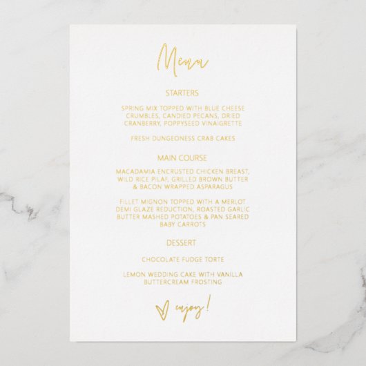 Gold Foil Réception Menu Dîner Mariage Carte G400 (Recto)