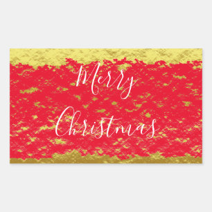 Gold Foil Red Glittery Sparkles Merry Kerstry Rechthoekige Sticker