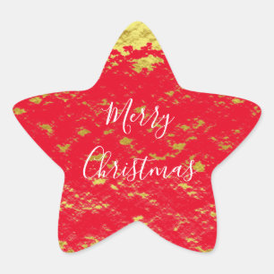 Gold Foil Red Glittery Sparkles Merry Kerstry Ster Sticker