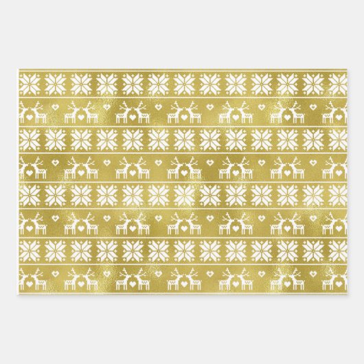 Gold Foil Rendier Snowflake Patroon en Gold Foil Inpakpapier Vel (Voorkant)