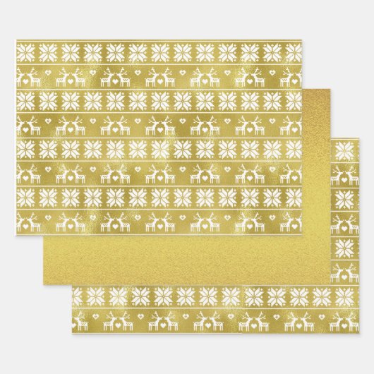 Gold Foil Rendier Snowflake Patroon en Gold Foil Inpakpapier Vel (Set)