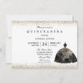 Gold Foil Robe noire Quinceanera invitation (Dos)