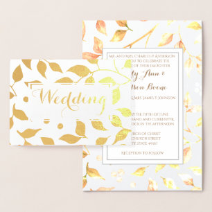 Gold Foil Roos Leaf Typography Wedding Invitation Folie Kaarten
