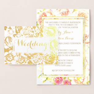 Gold Foil Rose Pink Typographie Mariage Invitation