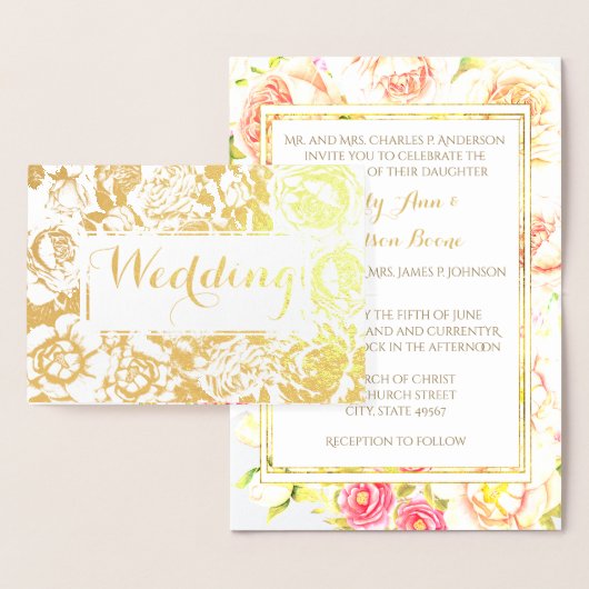 Gold Foil Rose Pink Typographie Mariage Invitation (Affichage)