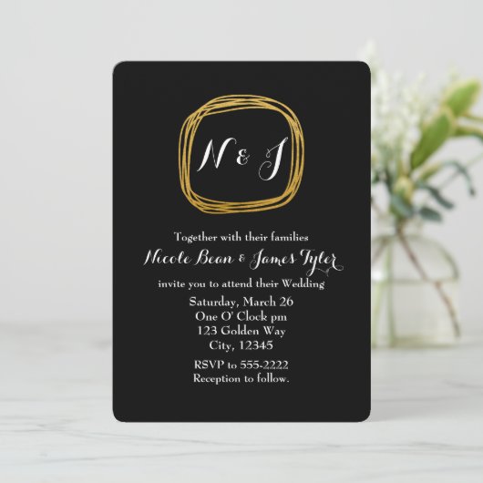 Gold Foil Scribble Circle Chic Wedding Invitations (Debout devant)