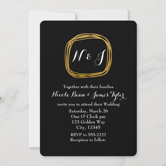 Gold Foil Scribble Circle Chic Wedding Invitations (Devant)