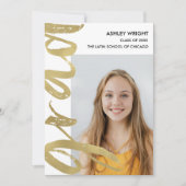 Gold Foil Script Afstudeerder Overlay Foto Mededel Aankondiging (Voorkant)