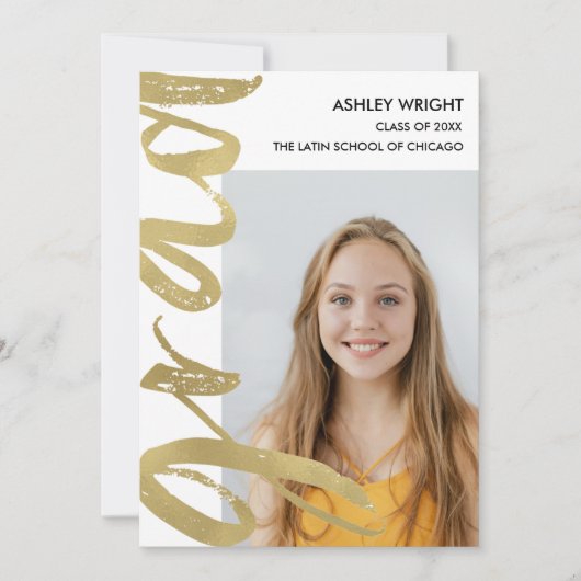 Gold Foil Script Afstudeerder Overlay Foto Mededel Aankondiging (Voorkant)