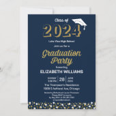 Gold Foil Script Confetti Graduation Party Blue Kaart (Voorkant)