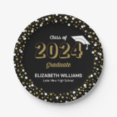 Gold Foil Script Confetti Graduparty Black Papieren Bordje (Voorkant)