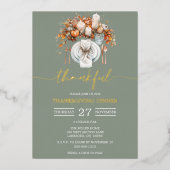 Gold Foil Script Dankbaar Thanksgiving Diner Folie Uitnodiging (Voorkant)