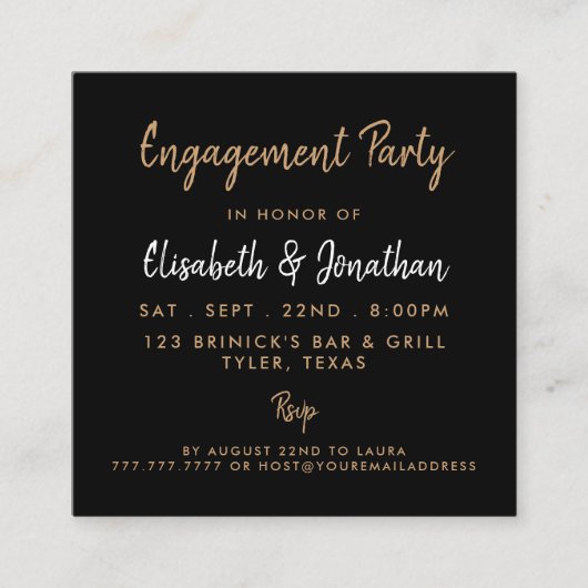 Gold Foil & Script Engagement Party Ticket Uitnodi (Voorkant)