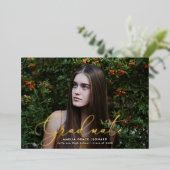 Gold Foil Script Foto Afstuderen kondiging Folie Uitnodiging (Staand Voorkant)