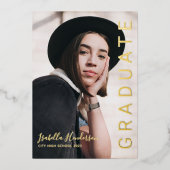 Gold Foil Script Foto Afstuderen kondiging Folie Uitnodiging (Voorkant)