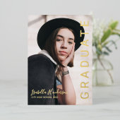 Gold Foil Script Foto Afstuderen kondiging Folie Uitnodiging (Staand Voorkant)