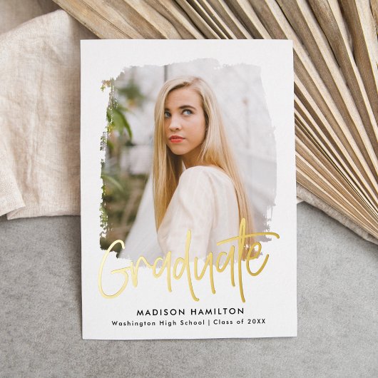Gold Foil Script Foto Afstuderen kondiging Folie Uitnodiging