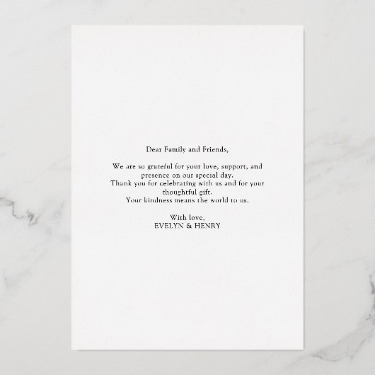 Gold Foil Script Mariage Photo Merci Cartes (Verso)