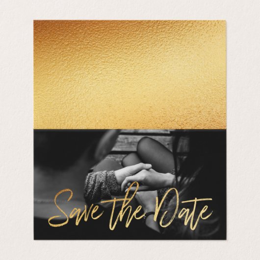 Gold Foil Script Photo Save the Date Card Visitekaartjes (Buitenkant ongevouwen)