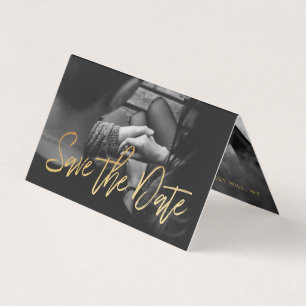 Gold Foil Script Photo Save the Date Card Visitekaartjes
