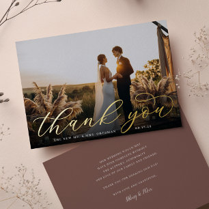 Gold Foil Script Weduwfoto Hartelijk dank Folie Uitnodiging