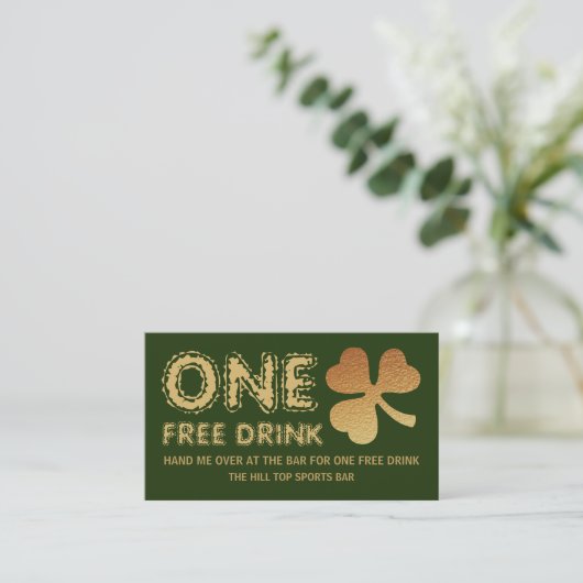 Gold Foil Shamrock, St Patrick's Day Drinks Ticket (Debout devant)