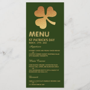 Gold Foil Shamrock, St Patrick's Day Menu Kaart