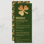 Gold Foil Shamrock, St Patrick's Day Menu Kaart (Voorkant / Achterkant)