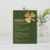 Gold Foil Shamrock, St Patrick's Day Menu Kaart (Staand voorkant)