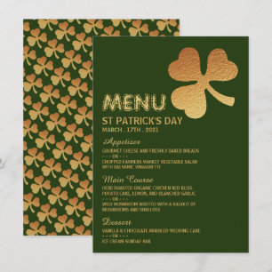 Gold Foil Shamrock, St Patrick's Day Menu Kaart