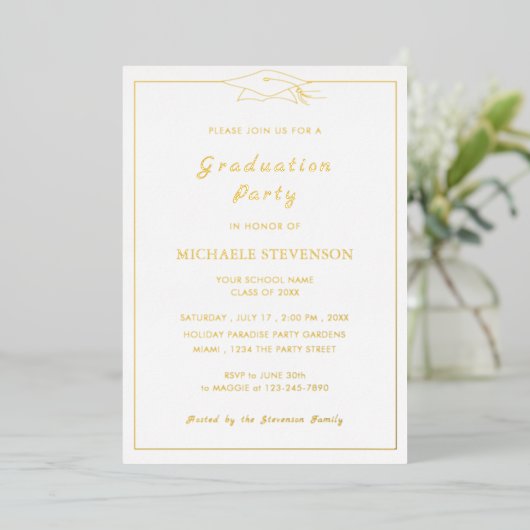 Gold Foil Shiny Luxury Graduation Party Invitation (Debout devant)
