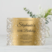 Gold Foil Silver Glitter Monogram Birthday Kaart (Staand voorkant)