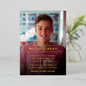 Gold Foil Simple Bar Mitzvah Photo Foil Invitation (Debout devant)