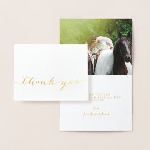 Gold Foil Simple Script Weddenschap Bedankt Foto Folie Kaarten