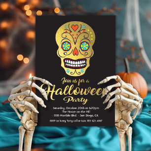 Gold Foil Skull Halloween invitations de la partie