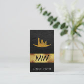 Gold Foil Skyline | Lederen monogram Visitekaartje (Staand voorkant)