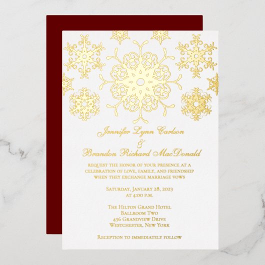 Gold Foil Snowflakes Invitation de mariage (Recto/Verso)