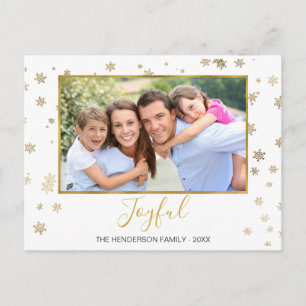 Gold Foil Snowflakes Joyful-kerstfotokaart Feestdagenkaart