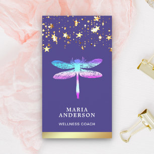 Gold Foil Stars Confetti Paarse Dragonfly Visitekaartje